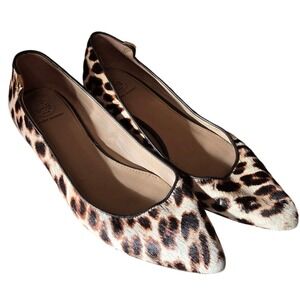 Tory Burch Leopard Print Calf Hair Pointed Toe Ballet Flats Brown Tan Size 9M
